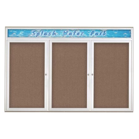 United Visual Products Triple Door Radius Corkboard With Header UV80155-SATIN-PUMICE