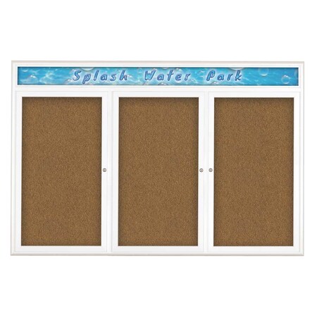 United Visual Products Triple Door Radius Corkboard, Header, 72 UV80155-WHITE-FORBO
