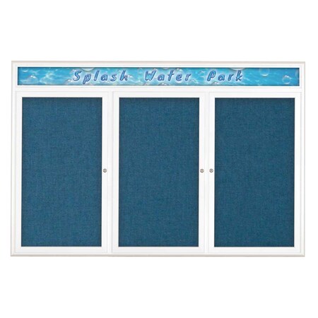United Visual Products Triple Door Radius Corkboard With Header UV80155-WHITE-ULTMAR