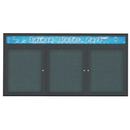 United Visual Products Triple Door Radius Corkboard With Header UV8015-BLACK-BLSPRU