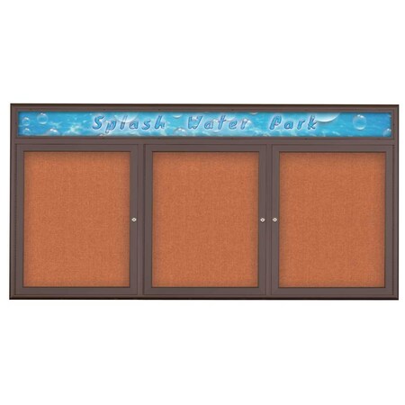 United Visual Products Triple Door Radius Corkboard With Header UV8015-BRONZE-APRICOT