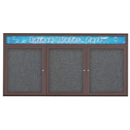 United Visual Products Triple Door Radius Corkboard With Header UV8015-BRONZE-MEDGRY