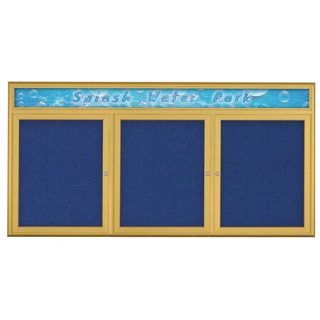 United Visual Products Triple Door Radius Corkboard With Header UV8015-GOLD-COBACC