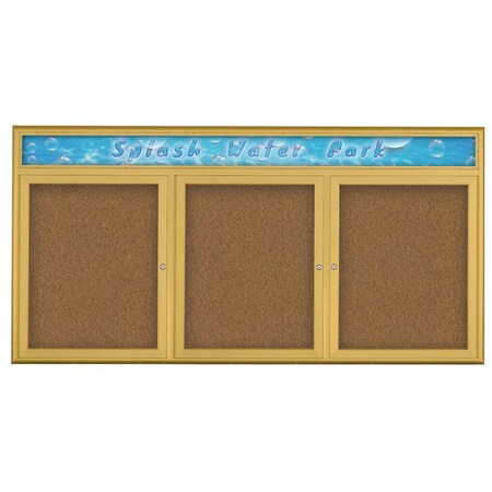 United Visual Products Triple Door Radius Corkboard, Header, 72 UV8015-GOLD-FORBO