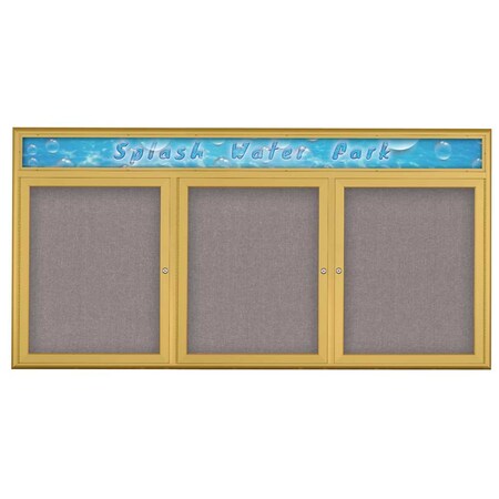 United Visual Products Triple Door Radius Corkboard With Header UV8015-GOLD-SURF