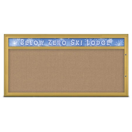 United Visual Products Single Door Radius Plus Corkboard With H UV8015PLUS1-GOLD-BUFF