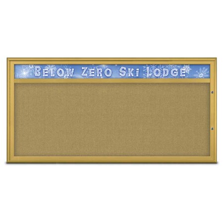United Visual Products Single Door Radius Plus Corkboard With H UV8015PLUS1-GOLD-KEYLIME