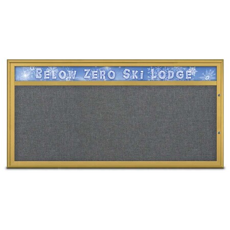 United Visual Products Single Door Radius Plus Corkboard, Header UV8015PLUS1-GOLD-MEDGRY