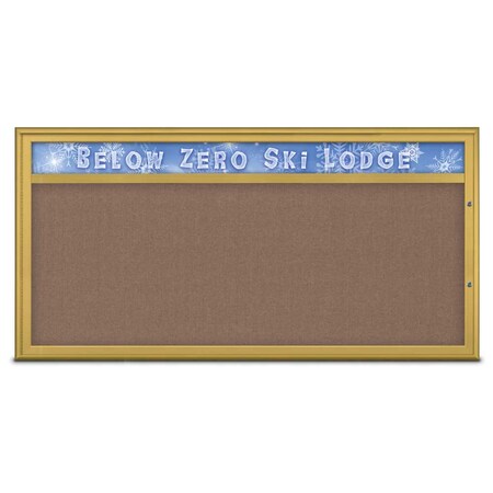 United Visual Products Single Door Radius Plus Corkboard With H UV8015PLUS1-GOLD-PUMICE