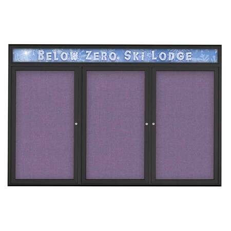 United Visual Products Triple Door Radius Plus Corkboard With H UV8015PLUS5-BLACK-AMETHY