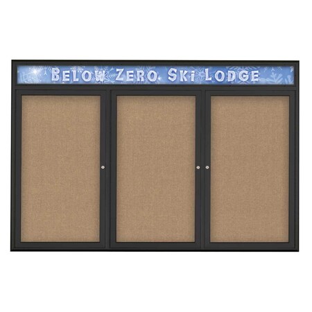 United Visual Products Triple Door Radius Plus Corkboard With H UV8015PLUS5-BLACK-BUFF