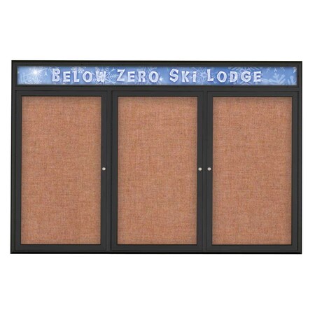 United Visual Products Triple Door Radius Plus Corkboard With H UV8015PLUS5-BLACK-CINNABA