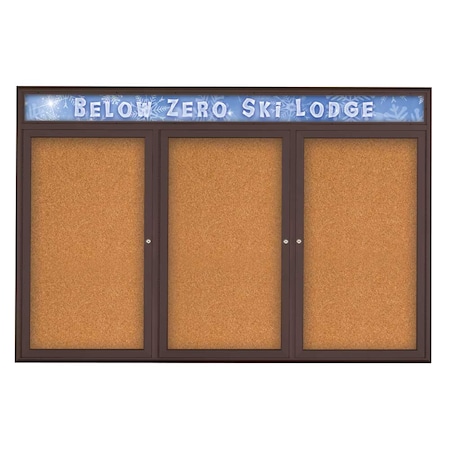 United Visual Products Triple Door Radius Plus Corkboard, Header UV8015PLUS5-BRONZE-CORK