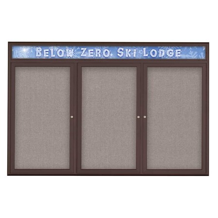 United Visual Products Triple Door Radius Plus Corkboard With H UV8015PLUS5-BRONZE-PEARL