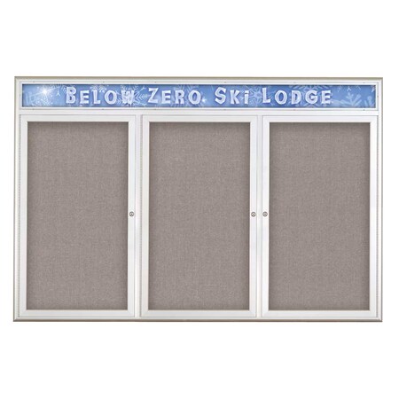 United Visual Products Triple Door Radius Plus Corkboard With H UV8015PLUS5-SATIN-PEARL