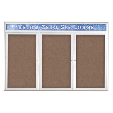 United Visual Products Triple Door Radius Plus Corkboard With H UV8015PLUS5-SATIN-PUMICE