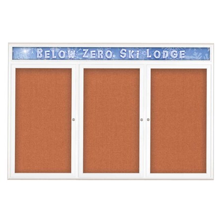 United Visual Products Triple Door Radius Plus Corkboard With H UV8015PLUS5-WHITE-APRICOT