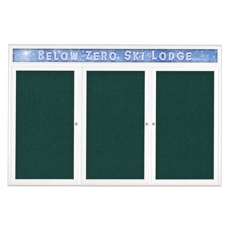 United Visual Products Triple Door Radius Plus Corkboard, Header UV8015PLUS5-WHITE-DRKSPR