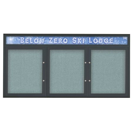 United Visual Products Triple Door Radius Plus Corkboard With H UV8015PLUS-BLACK-CLOUD