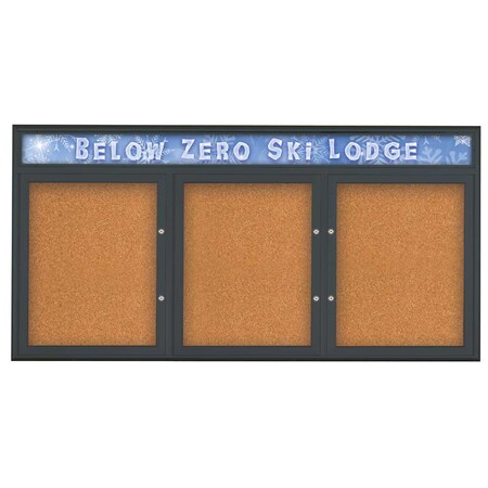 United Visual Products Triple Door Radius Plus Corkboard, Header UV8015PLUS-BLACK-CORK
