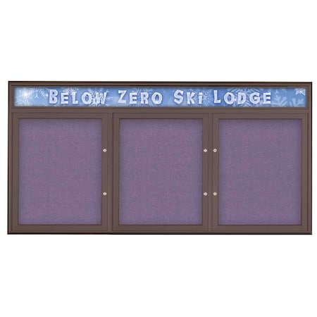 United Visual Products Triple Door Radius Plus Corkboard, Header UV8015PLUS-BRONZE-AMETHY