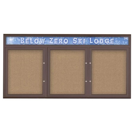 United Visual Products Triple Door Radius Plus Corkboard With H UV8015PLUS-BRONZE-BUFF