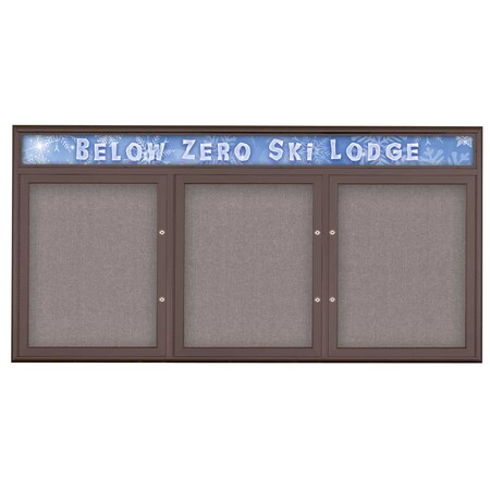 United Visual Products Triple Door Radius Plus Corkboard With H UV8015PLUS-BRONZE-SURF