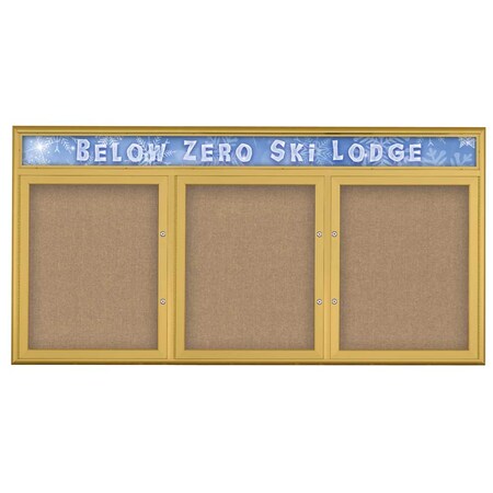 United Visual Products Triple Door Radius Plus Corkboard With H UV8015PLUS-GOLD-BUFF