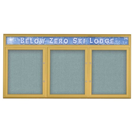 United Visual Products Triple Door Radius Plus Corkboard With H UV8015PLUS-GOLD-CLOUD