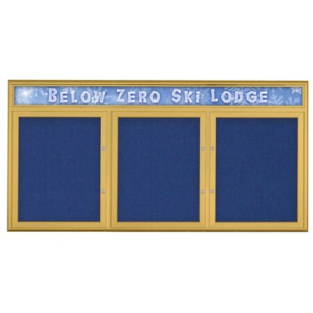 United Visual Products Triple Door Radius Plus Corkboard With H UV8015PLUS-GOLD-COBACC