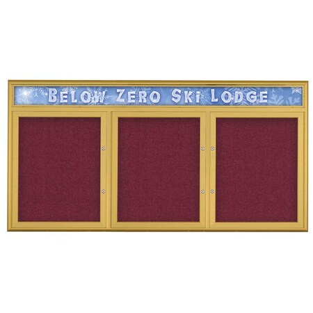 United Visual Products Triple Door Radius Plus Corkboard With H UV8015PLUS-GOLD-DBURGU