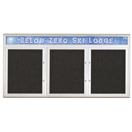 United Visual Products Triple Door Radius Plus Corkboard With H UV8015PLUS-SATIN-BLACK