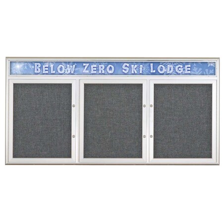 United Visual Products Triple Door Radius Plus Corkboard, Header UV8015PLUS-SATIN-MEDGRY