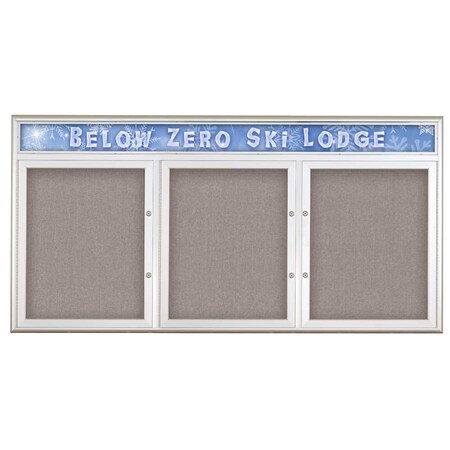 United Visual Products Triple Door Radius Plus Corkboard With H UV8015PLUS-SATIN-PEARL
