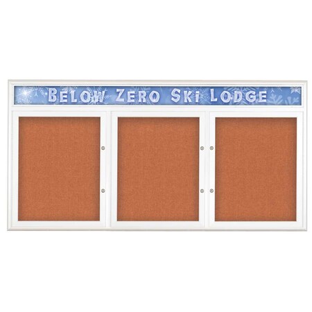 United Visual Products Triple Door Radius Plus Corkboard With H UV8015PLUS-WHITE-APRICOT