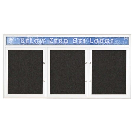 United Visual Products Triple Door Radius Plus Corkboard With H UV8015PLUS-WHITE-BLACK