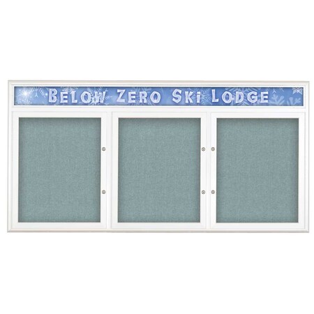 United Visual Products Triple Door Radius Plus Corkboard With H UV8015PLUS-WHITE-CLOUD
