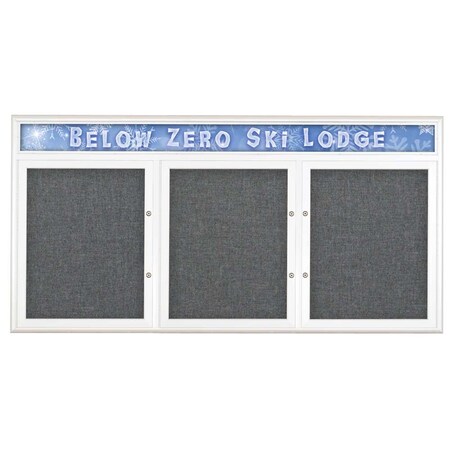 United Visual Products Triple Door Radius Plus Corkboard, Header UV8015PLUS-WHITE-MEDGRY