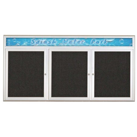 United Visual Products Triple Door Radius Corkboard With Header UV8015-SATIN-BLACK
