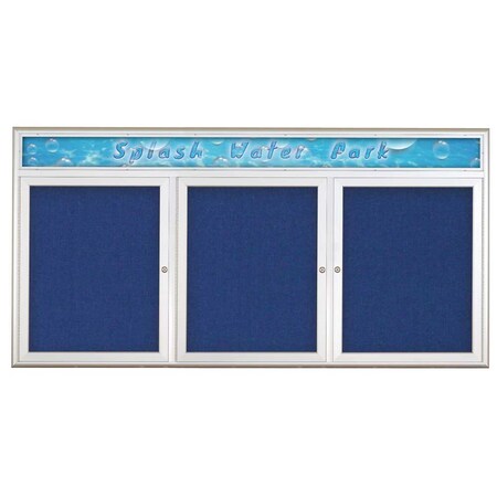 United Visual Products Triple Door Radius Corkboard With Header UV8015-SATIN-COBACC