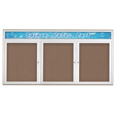 United Visual Products Triple Door Radius Corkboard With Header UV8015-SATIN-PUMICE