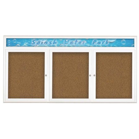 United Visual Products Triple Door Radius Corkboard, Header, 72", UV8015-WHITE-FORBO UV8015-WHITE-FORBO