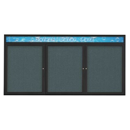 United Visual Products Triple Door Radius Corkboard With Header UV8016-BLACK-BLSPRU