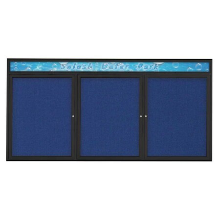 United Visual Products Triple Door Radius Corkboard With Header UV8016-BLACK-COBACC