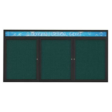 United Visual Products Triple Door Radius Corkboard With Header UV8016-BLACK-DRKSPR