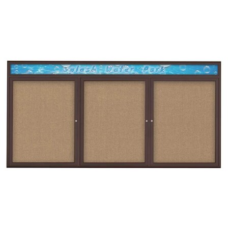 United Visual Products Triple Door Radius Corkboard With Header UV8016-BRONZE-BUFF