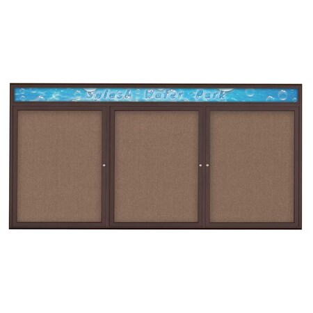 United Visual Products Triple Door Radius Corkboard With Header UV8016-BRONZE-PUMICE