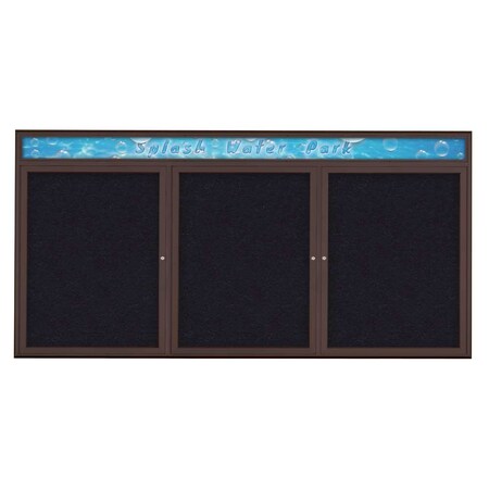 United Visual Products Triple Door Radius Corkboard With Header UV8016-BRONZE-RUBBER