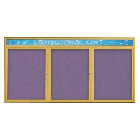 United Visual Products Triple Door Radius Corkboard With Header UV8016-GOLD-AMETHY