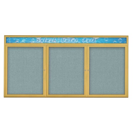 United Visual Products Triple Door Radius Corkboard With Header UV8016-GOLD-CLOUD